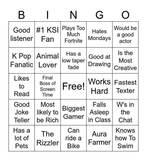 Qualities and Traits Bingo Card