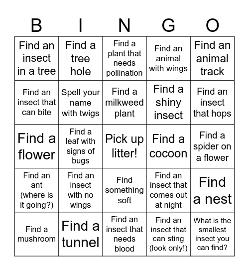 Scavenger Hunt Bingo Card