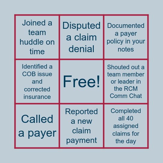 RCM Insurance Bingo! Bingo Card