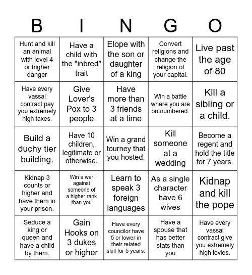 CK3 Bingo Card