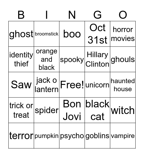 Halloween Bingo Card