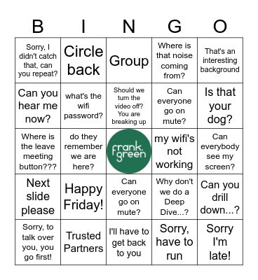 work work work work work! Bingo Card