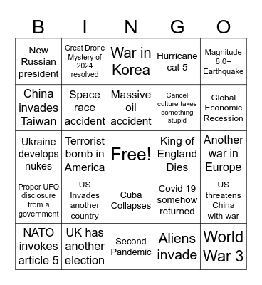 Apocalypse Bingo 2025 Bingo Card