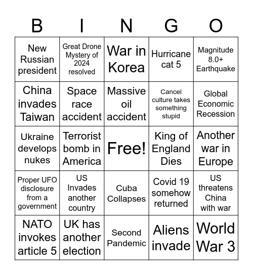 Apocalypse Bingo 2025 Bingo Card