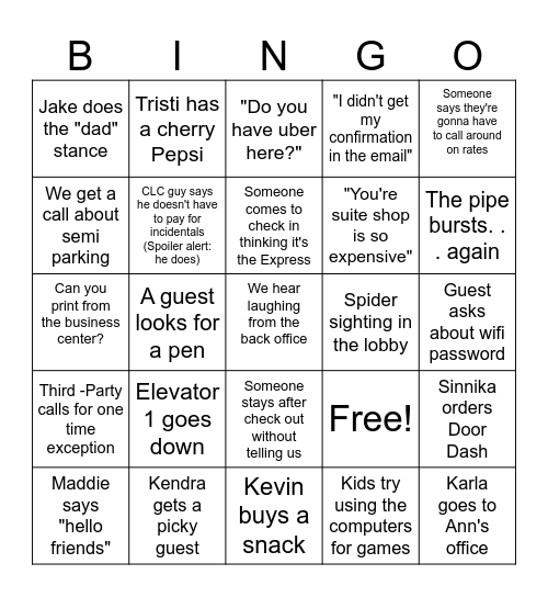 Hotel Motel Holiday Inn Bingo Card