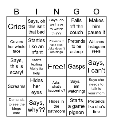 Melina watching a scary movie Bingo Card