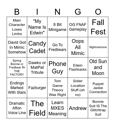 Mimic Bingo Card