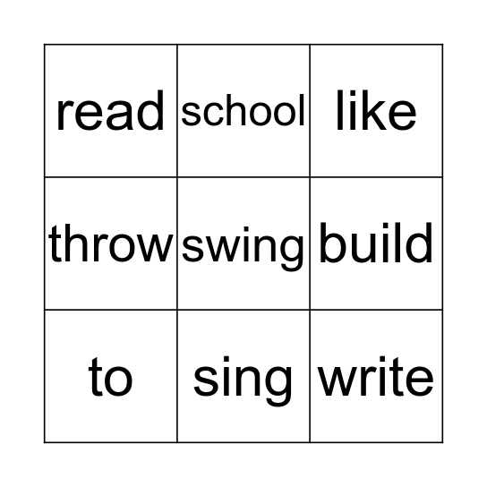 I Like School Bingo Card