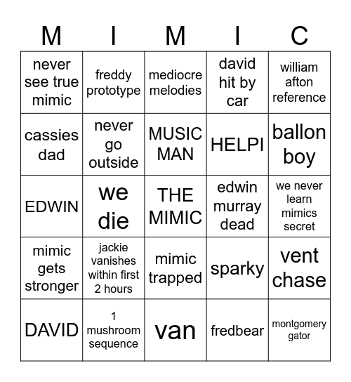 Secret of the mimic Bingo Card