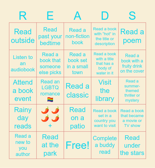 Beach Reads and Bookish Dreams Bingo Card