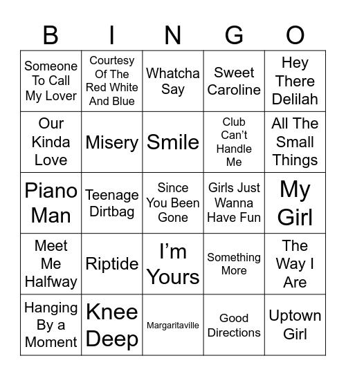 OHARA’S MUSIC Bingo Card