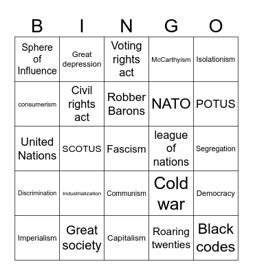 History Bingo Card