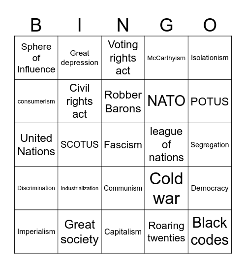 History Bingo Card