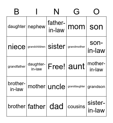 Family Bingo Card