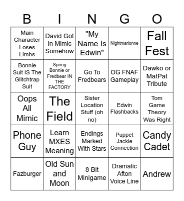 Mimic Bingo Card