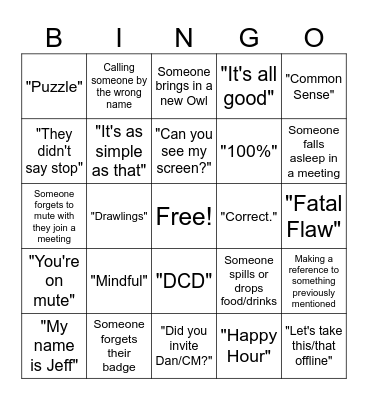 SCE Bingo Card