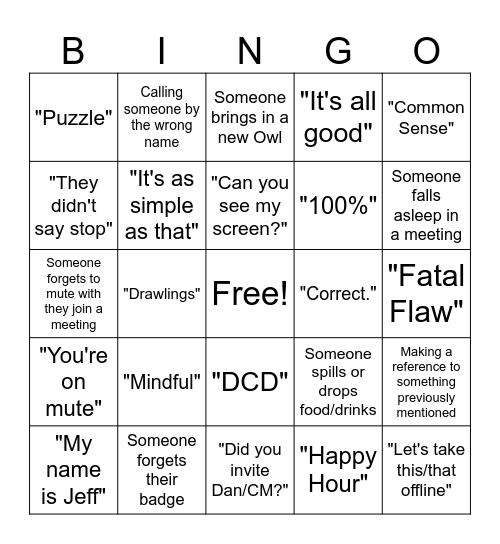 SCE Bingo Card