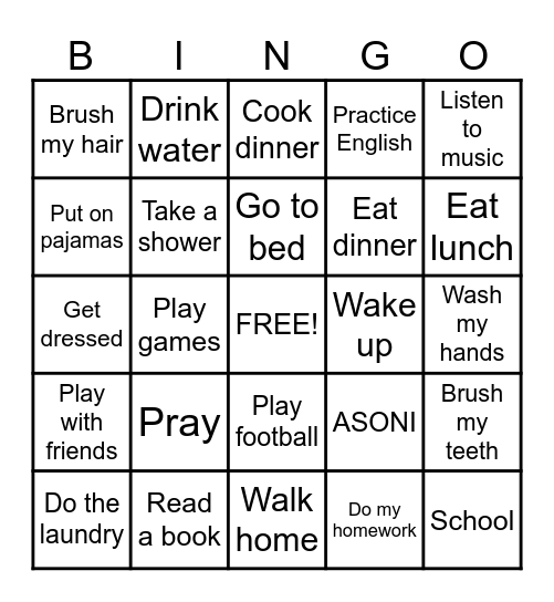 Daily Routine Bingo Card