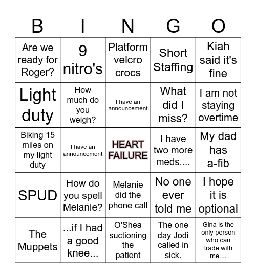 RAD NURSE Bingo Card