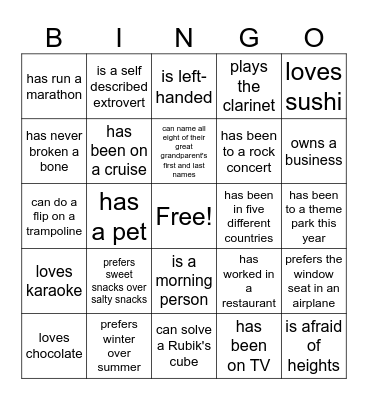 Furner Family Bingo Card