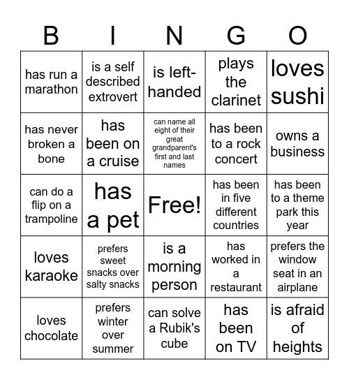 Furner Family Bingo Card