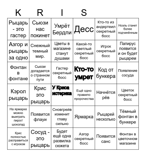 Deltarune cap 5 Bingo Card