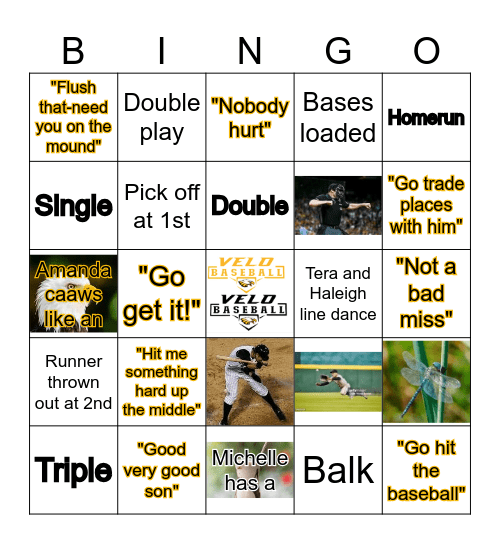 Velo Baseball Bingo! Bingo Card