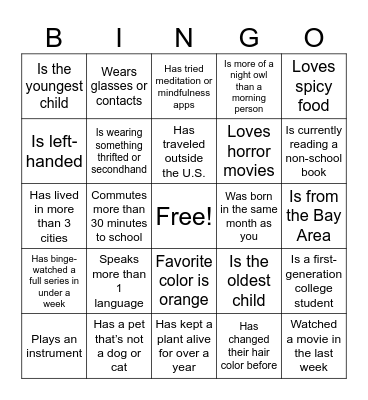Integrative Seminar I Bingo Card