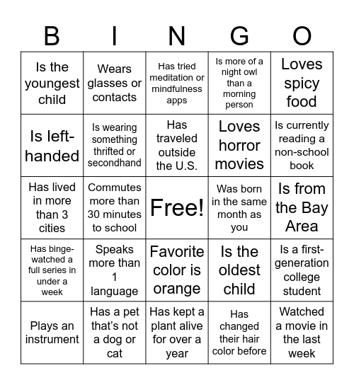 Integrative Seminar I Bingo Card