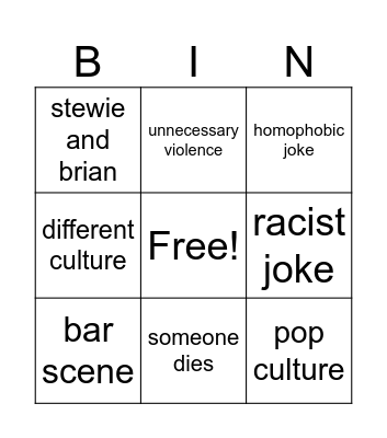 family guy bingo Card