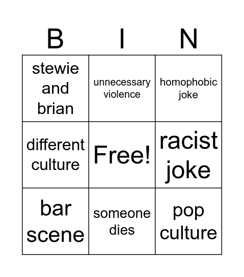 family guy bingo Card