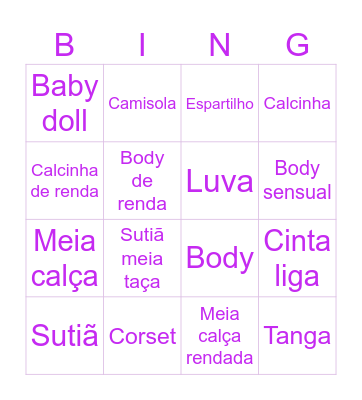 Chá de lingerie da Glória Bingo Card