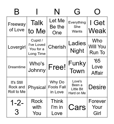 80s Music Bingo Round 2. Bingo Card
