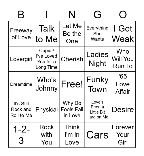 80s Music Bingo Round 2. Bingo Card