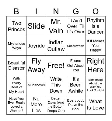 90s Music Bingo Round 3. Bingo Card
