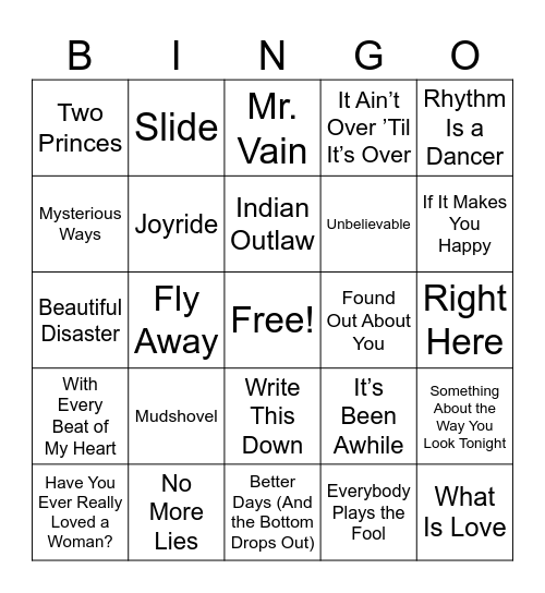 90s Music Bingo Round 3. Bingo Card