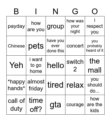 Untitled Bingo Card