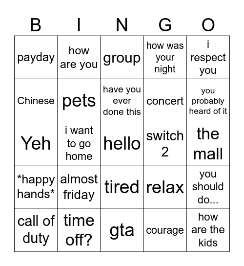 Untitled Bingo Card