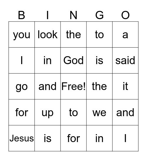 Site Word Bingo Set 1 Bingo Card