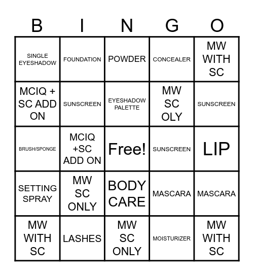SEPHORA COLLECTION Bingo Card