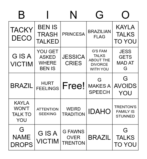 Woodbury Wedding Bingo Card