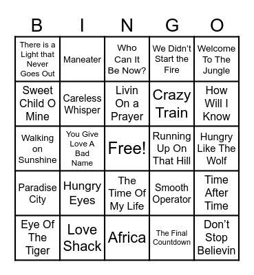 80’s Bingo Card