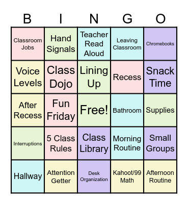 Mrs. Hines Class Expectations Bingo Card