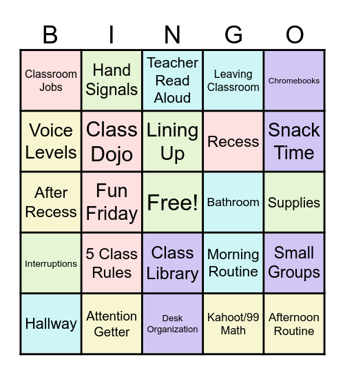 Mrs. Hines Class Expectations Bingo Card