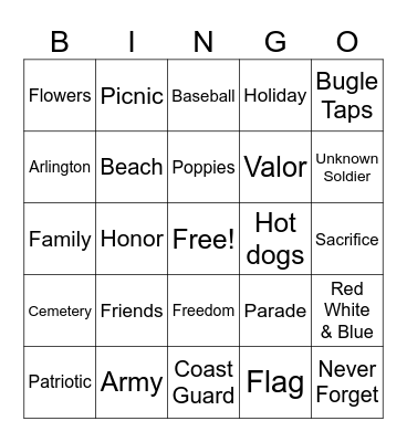 Memorial Day Bingo Card
