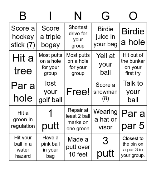 9 hole Ladies League Bingo Card