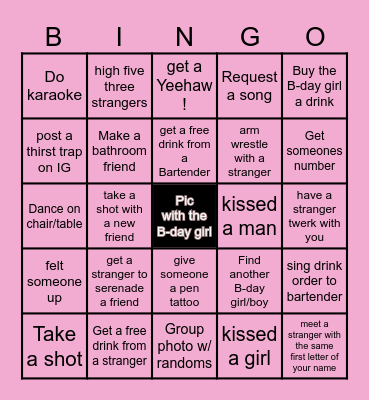 BIRTHDAY BAR CRAWL Bingo Card