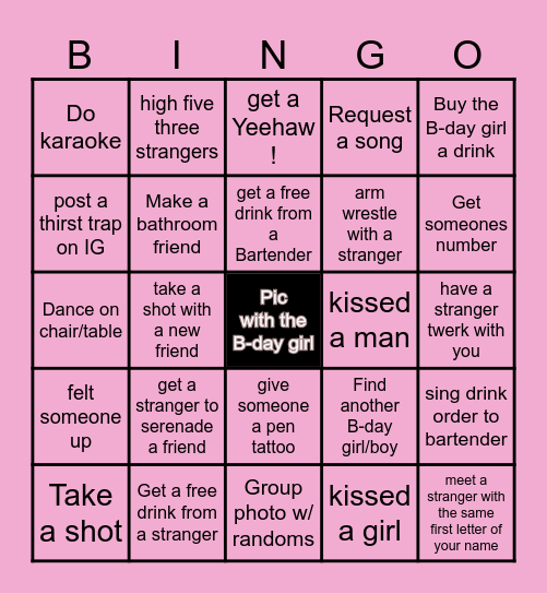 BIRTHDAY BAR CRAWL Bingo Card