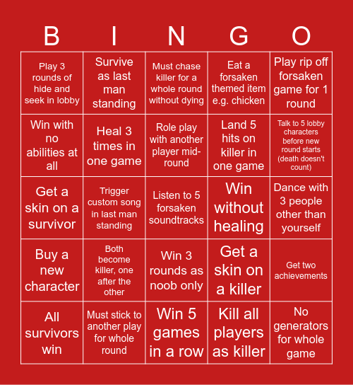 Forsaken Bingo Card
