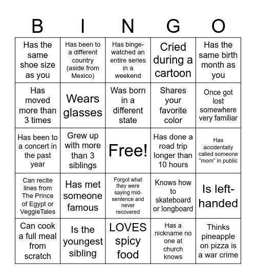 SHIFT Human Bingo Card